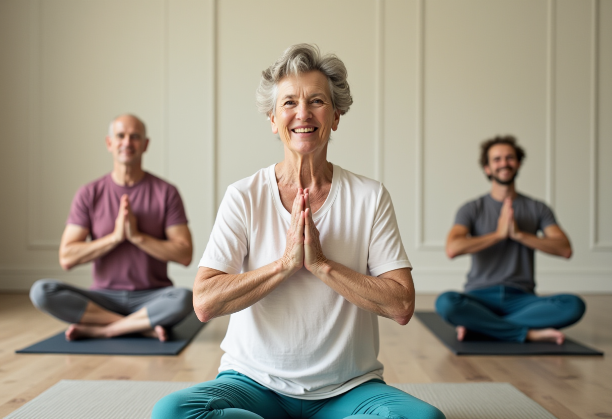 Групове заняття йогою для людей зрілого віку